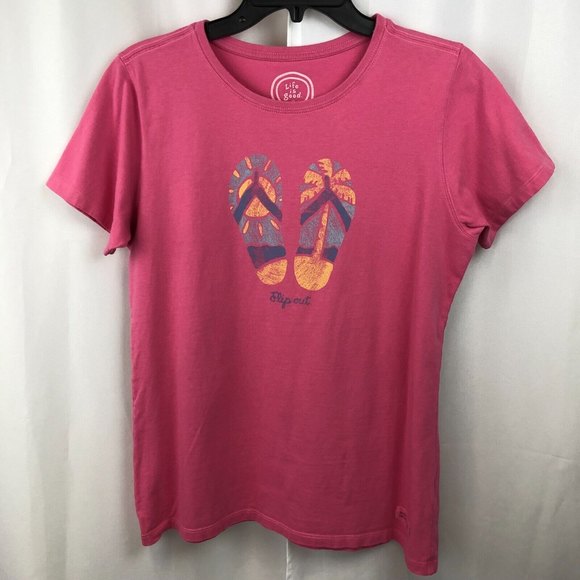 Life Is Good Tops - Life Is Good Flip Out Women's Pink Short Sleeve T-Shirt Tee Flip Flops Size Med